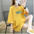 Solid color printed round neck short-sleeved T-shirt female summer new large size women's loose student ladies tops