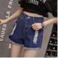 Summer new jeans women's high waist rough edges worn wide leg pants loose denim shorts 